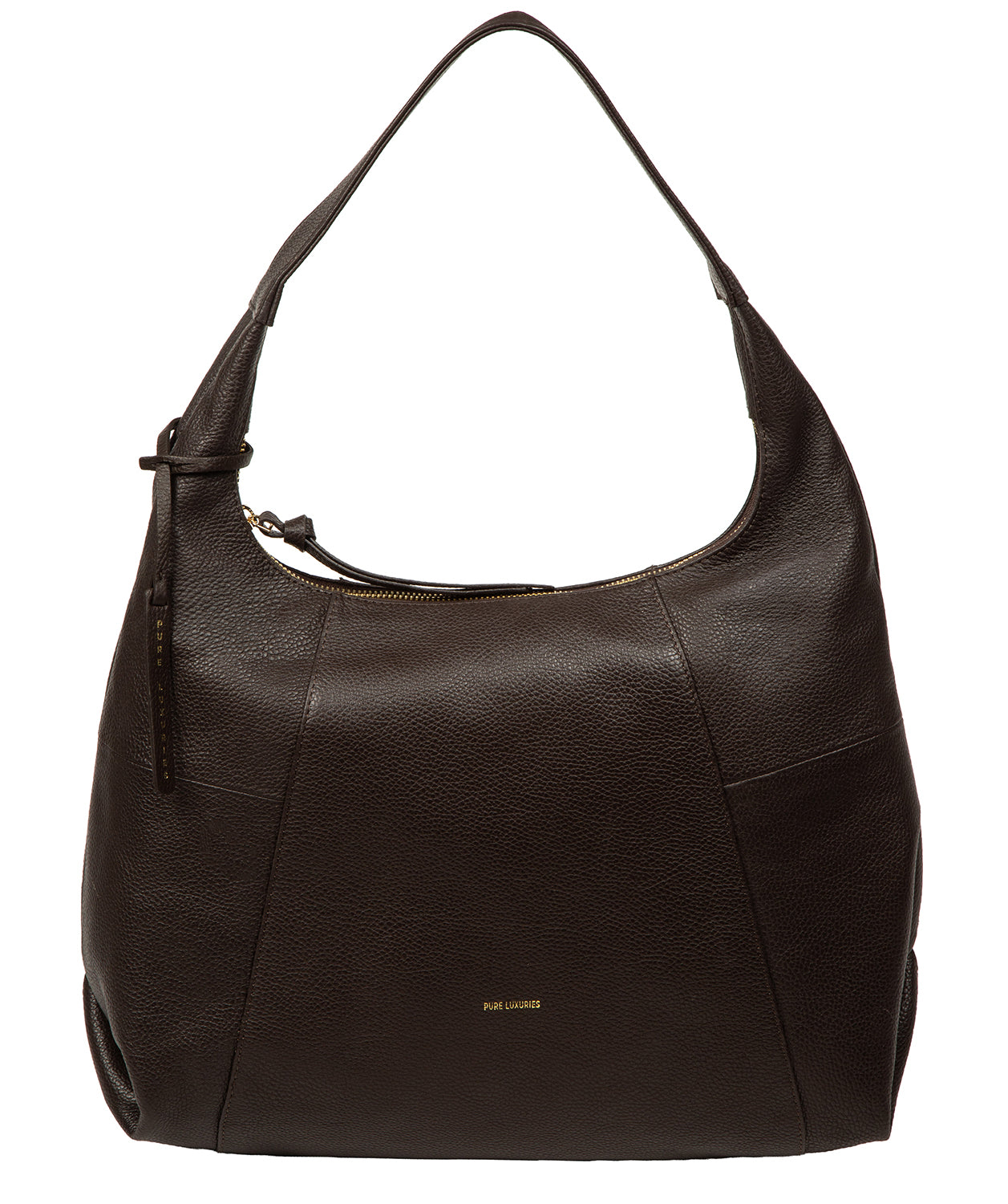 Kirsten shoulder bag side profile showing leather strap and gold hardware