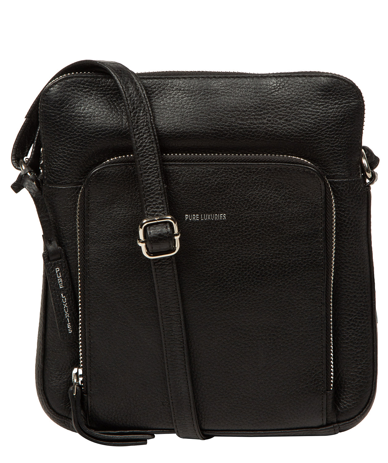 Pure Luxuries Aisling black pebble grain leather crossbody bag front view