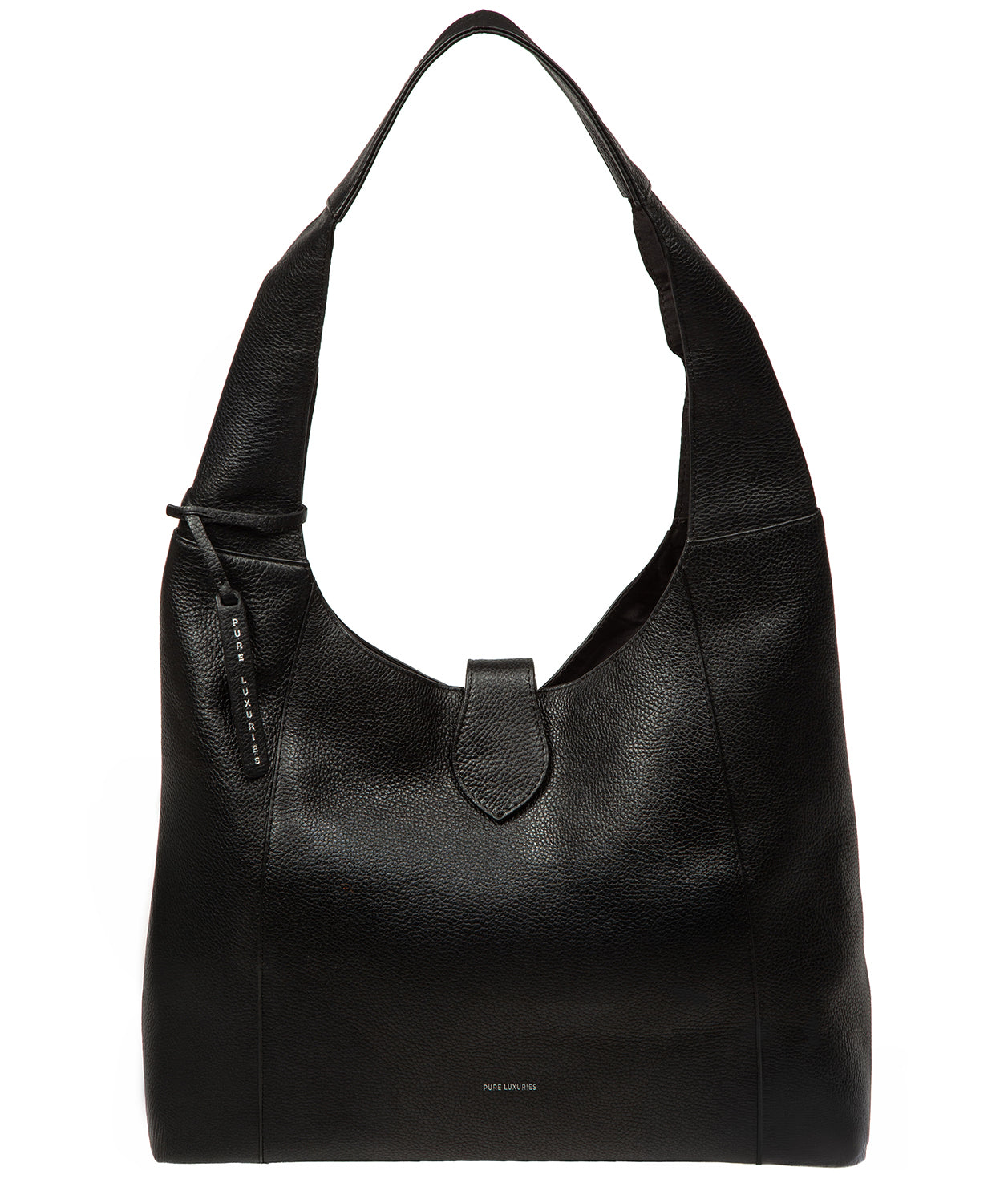 Everly shoulder bag side profile showing leather texture and strap