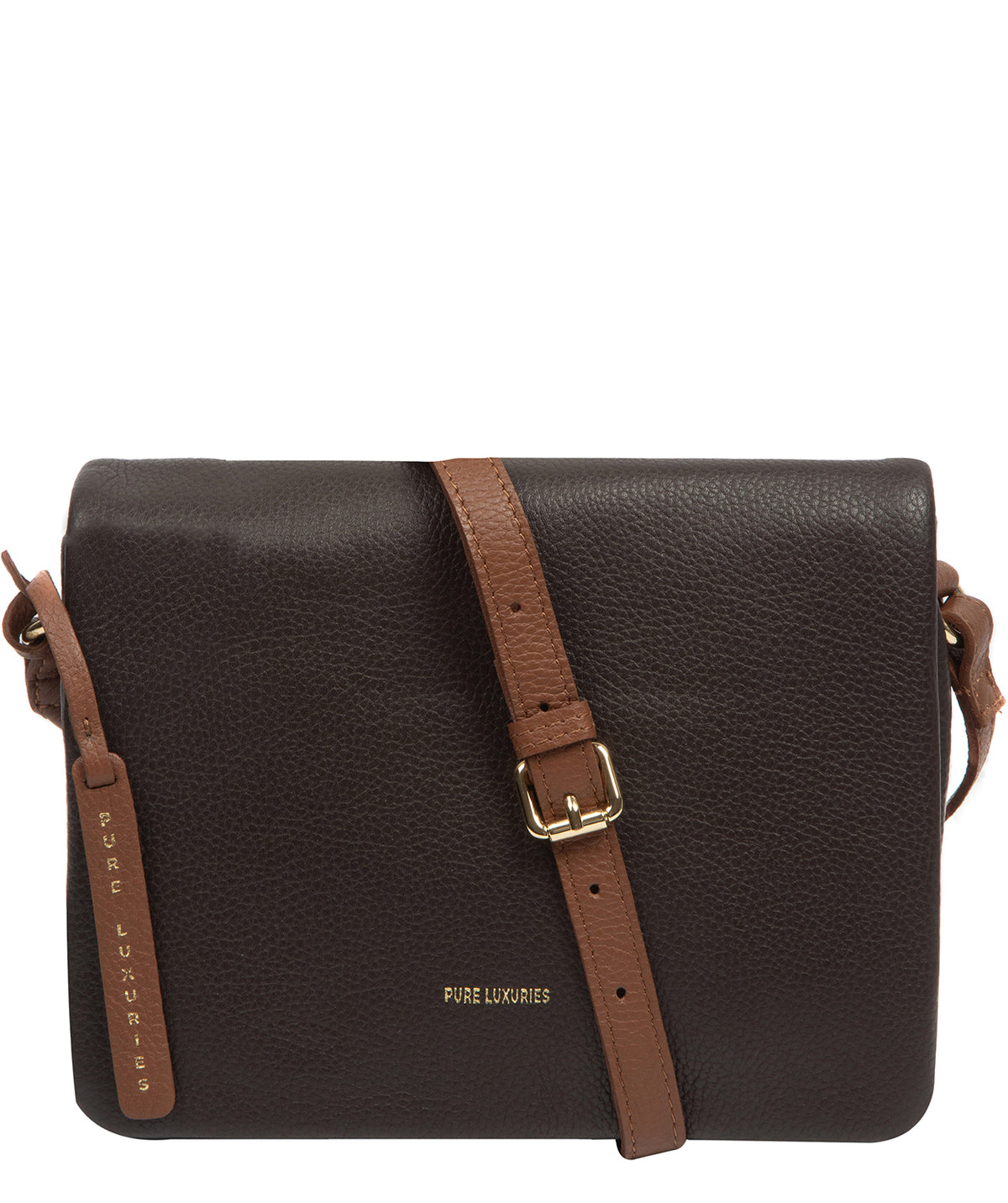 'Romy' Espresso & Rich Tan Leather Cross Body Bag