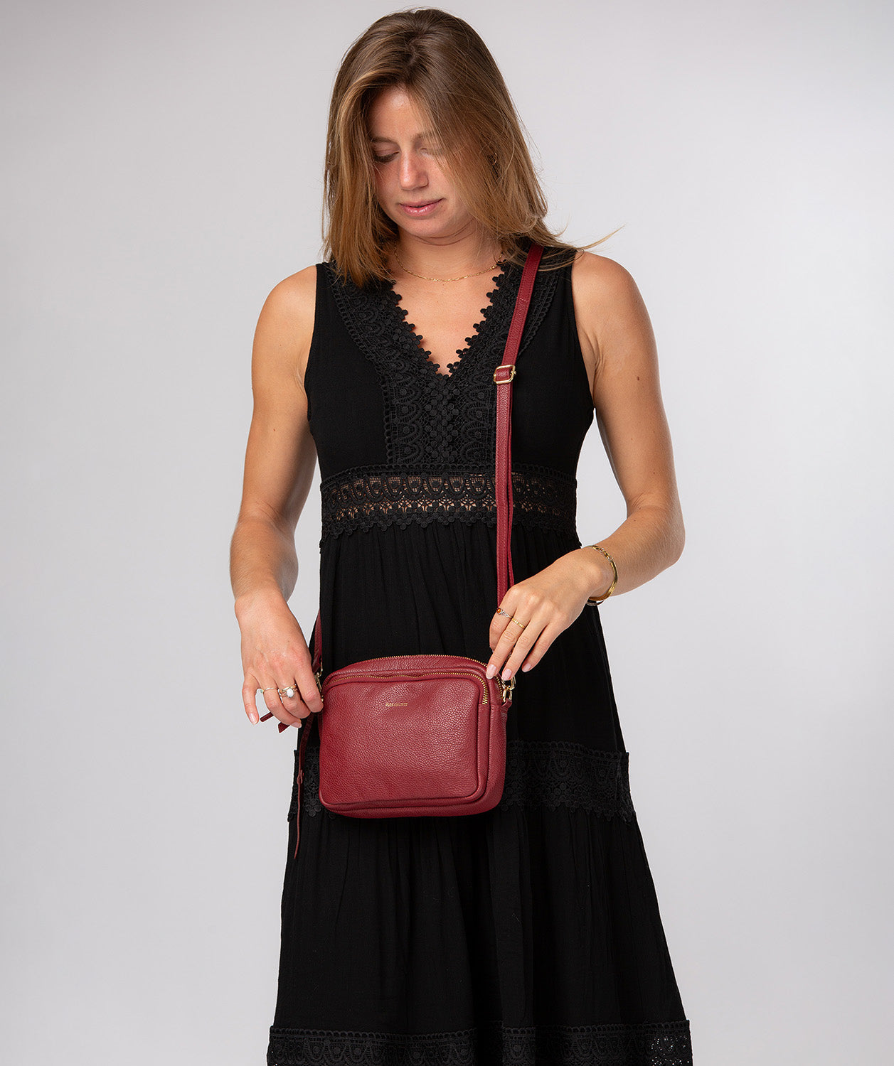 'Remi' Red Leather Cross Body Bag