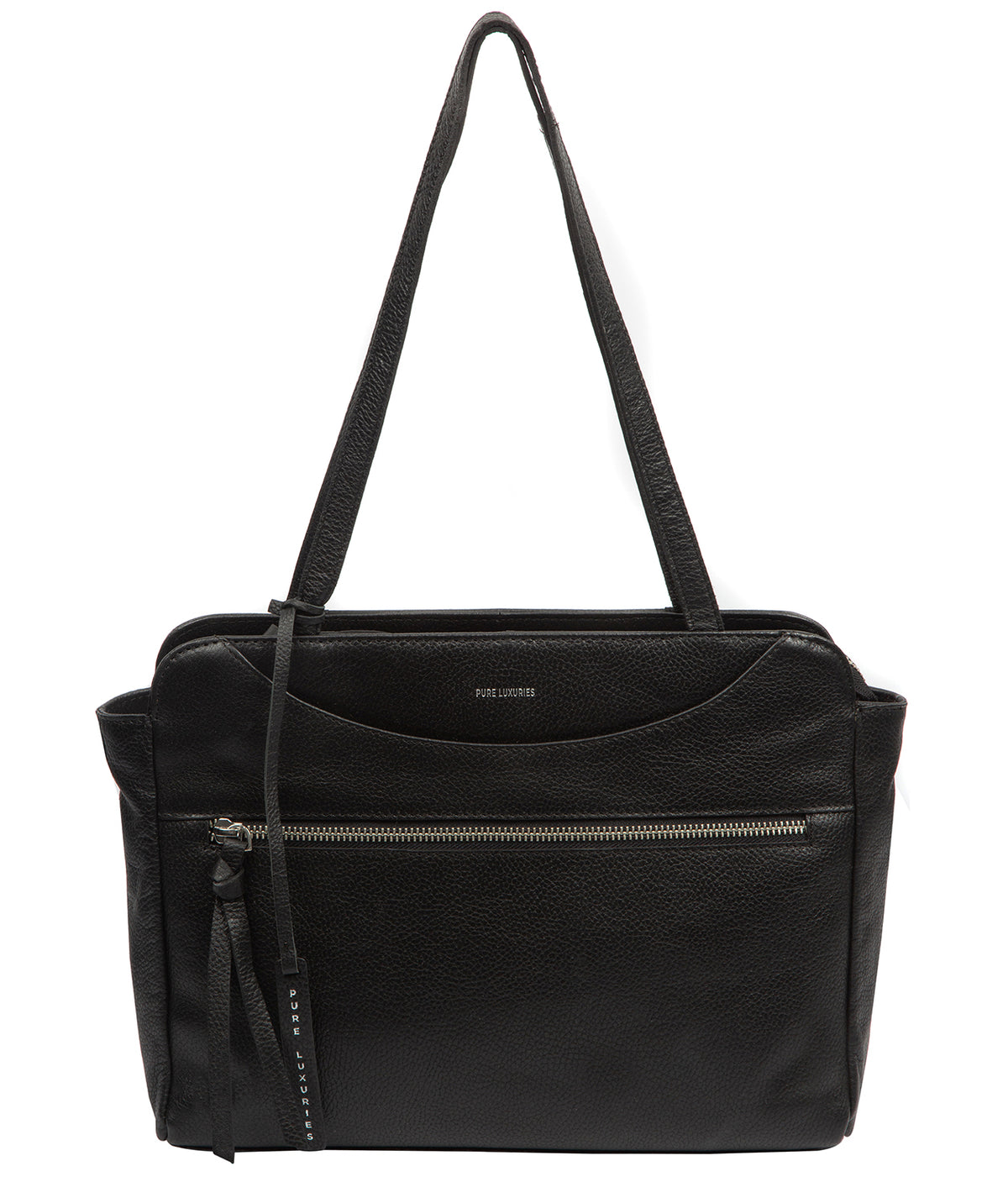 Pure Luxuries Melody black pebble grain leather handbag front view