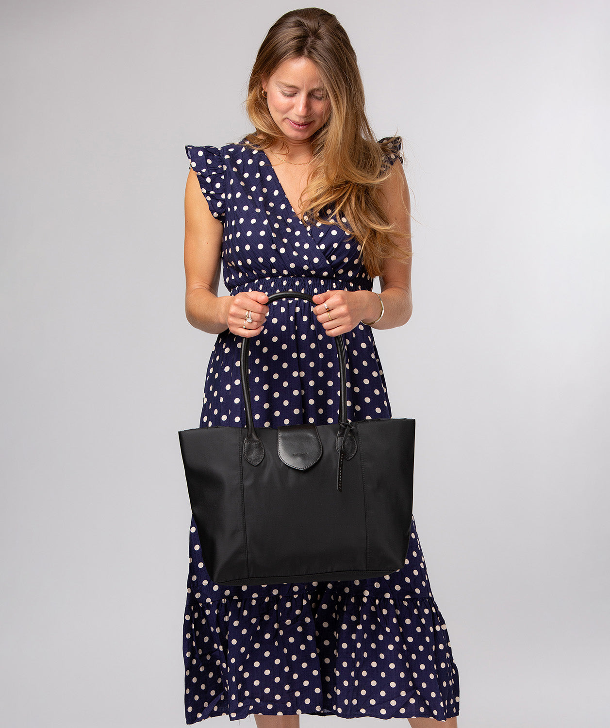 'Genevieve' Black Canvas & Leather Tote Bag