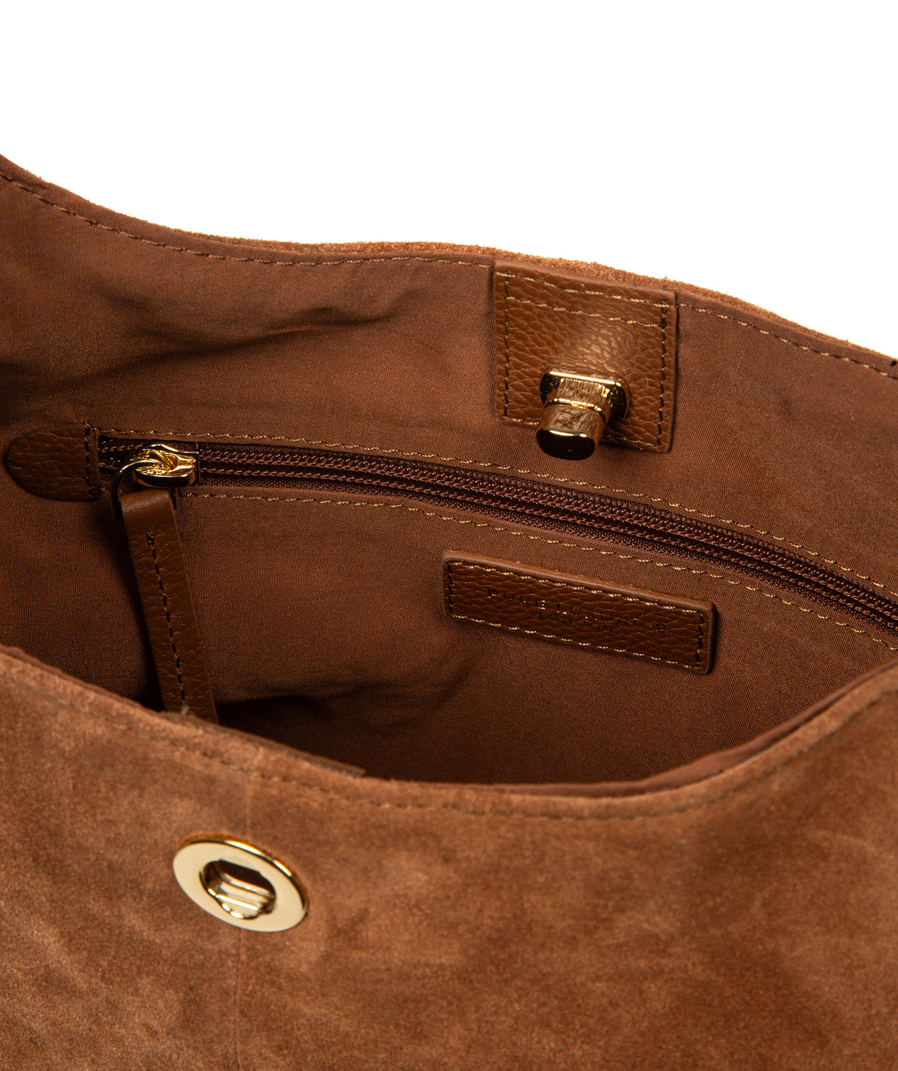 Nell shoulder bag back view with embossed logo