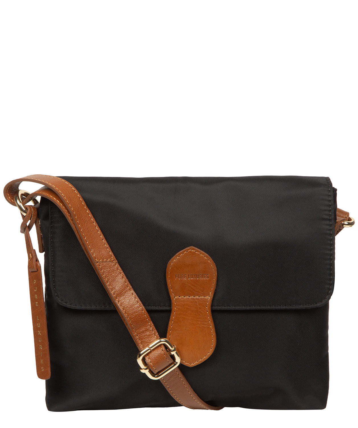 'Alizee' Black & Cognac Canvas & Leather Cross Body Bag