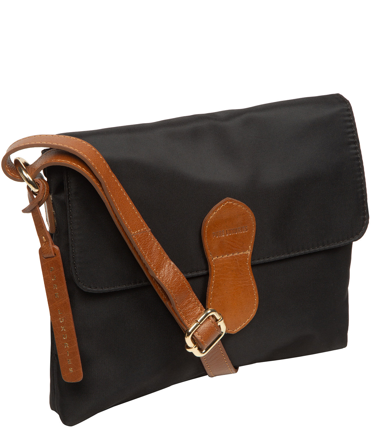 'Alizee' Black & Cognac Canvas & Leather Cross Body Bag