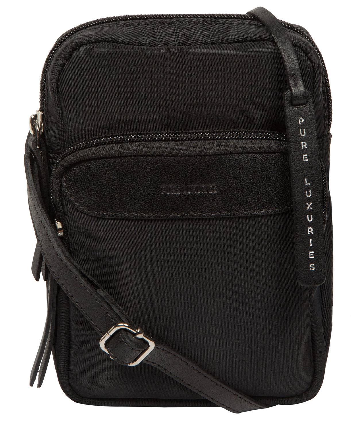 'Delphine' Black Canvas & Leather Cross Body Phone Bag