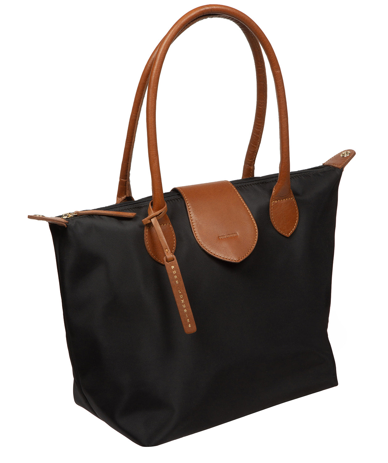'Josette' Black & Cognac Canvas & Leather Tote Bag
