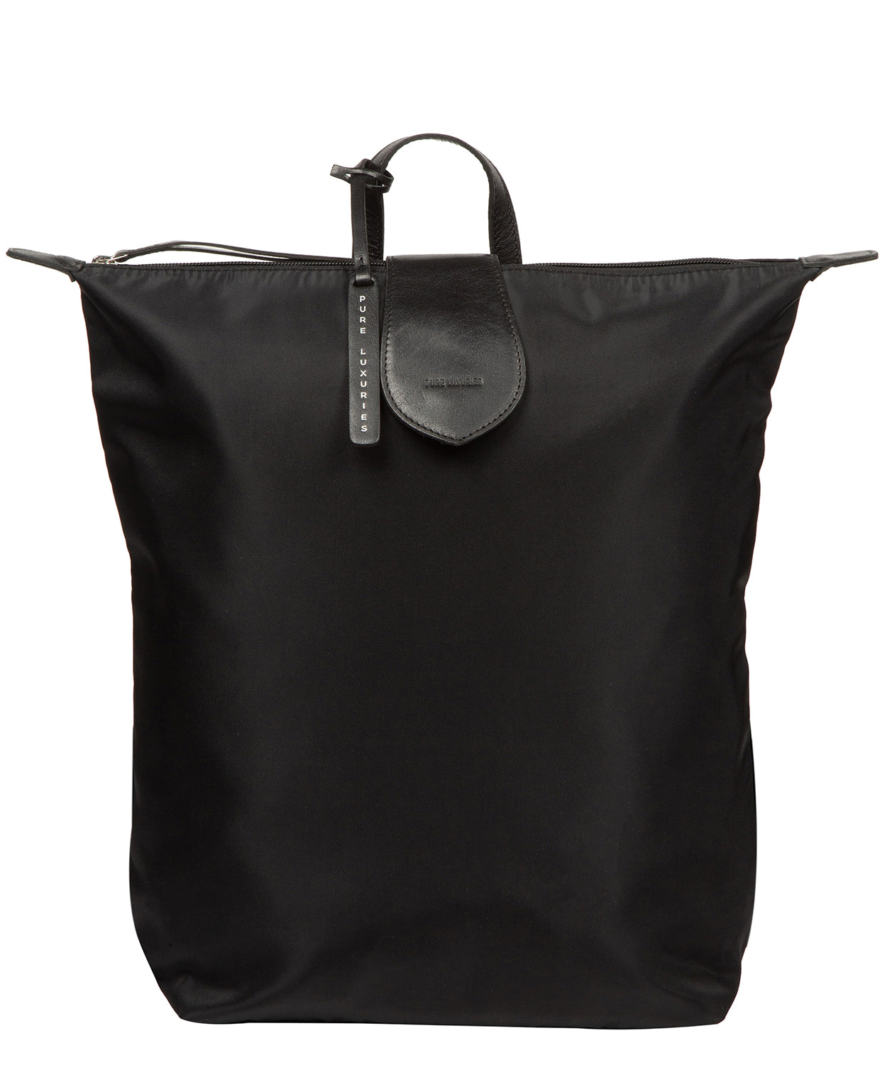 Pure Luxuries Louison black canvas leather backpack front view