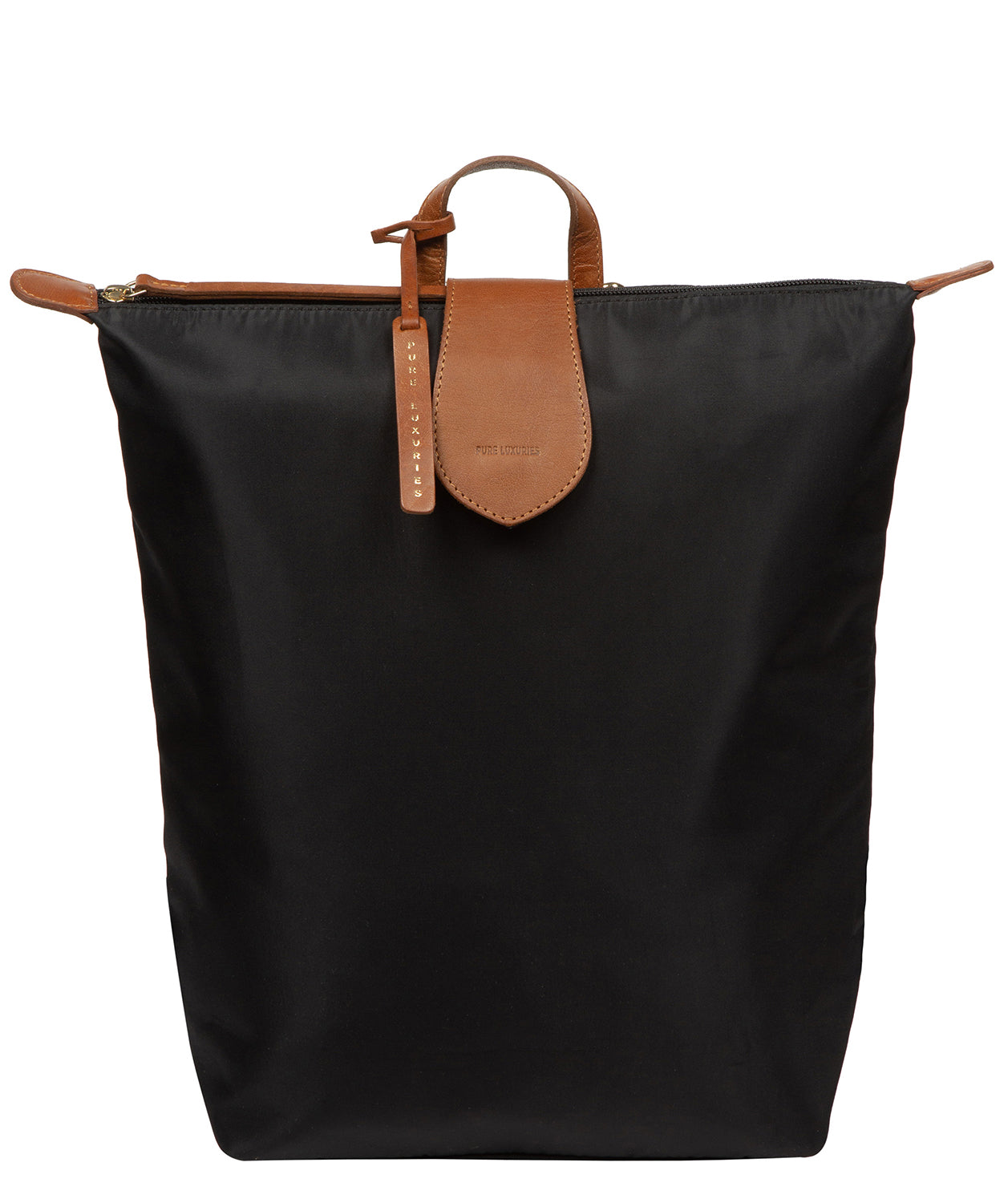 'Louison' Black & Cognac Canvas & Leather Backpack