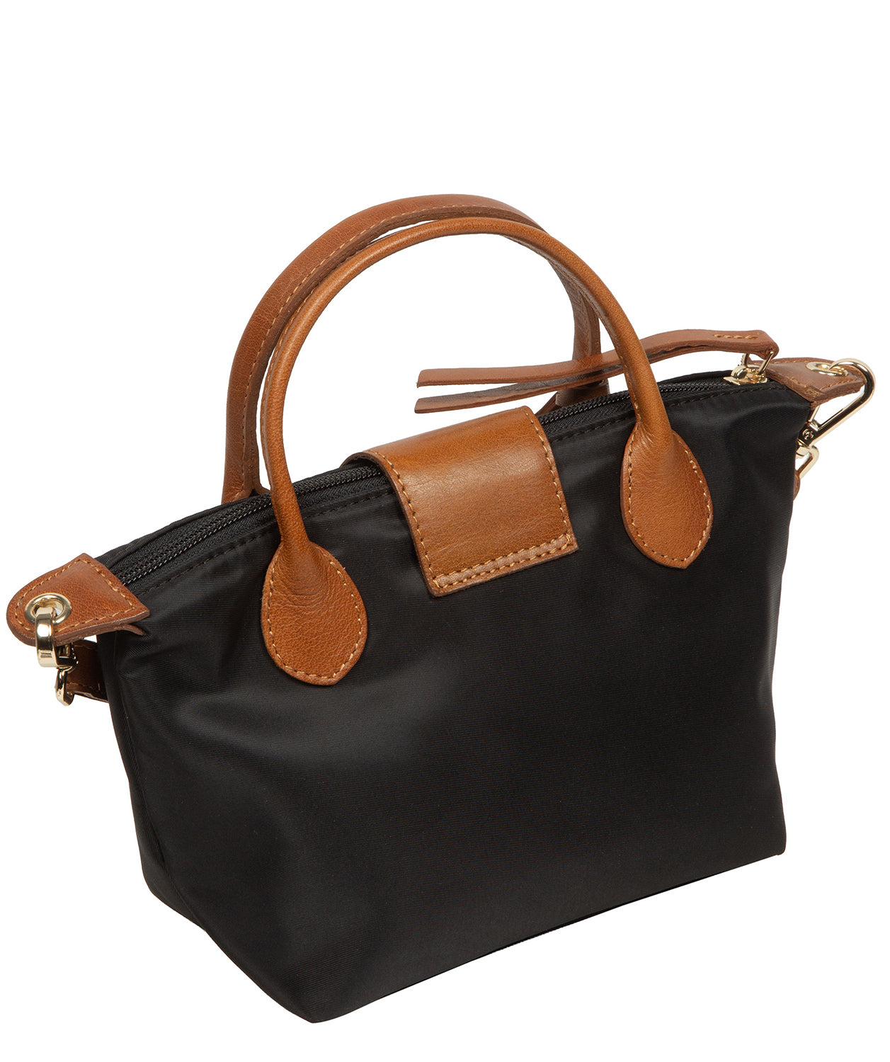 'Helene' Black & Cognac Canvas & Leather Mini Handbag