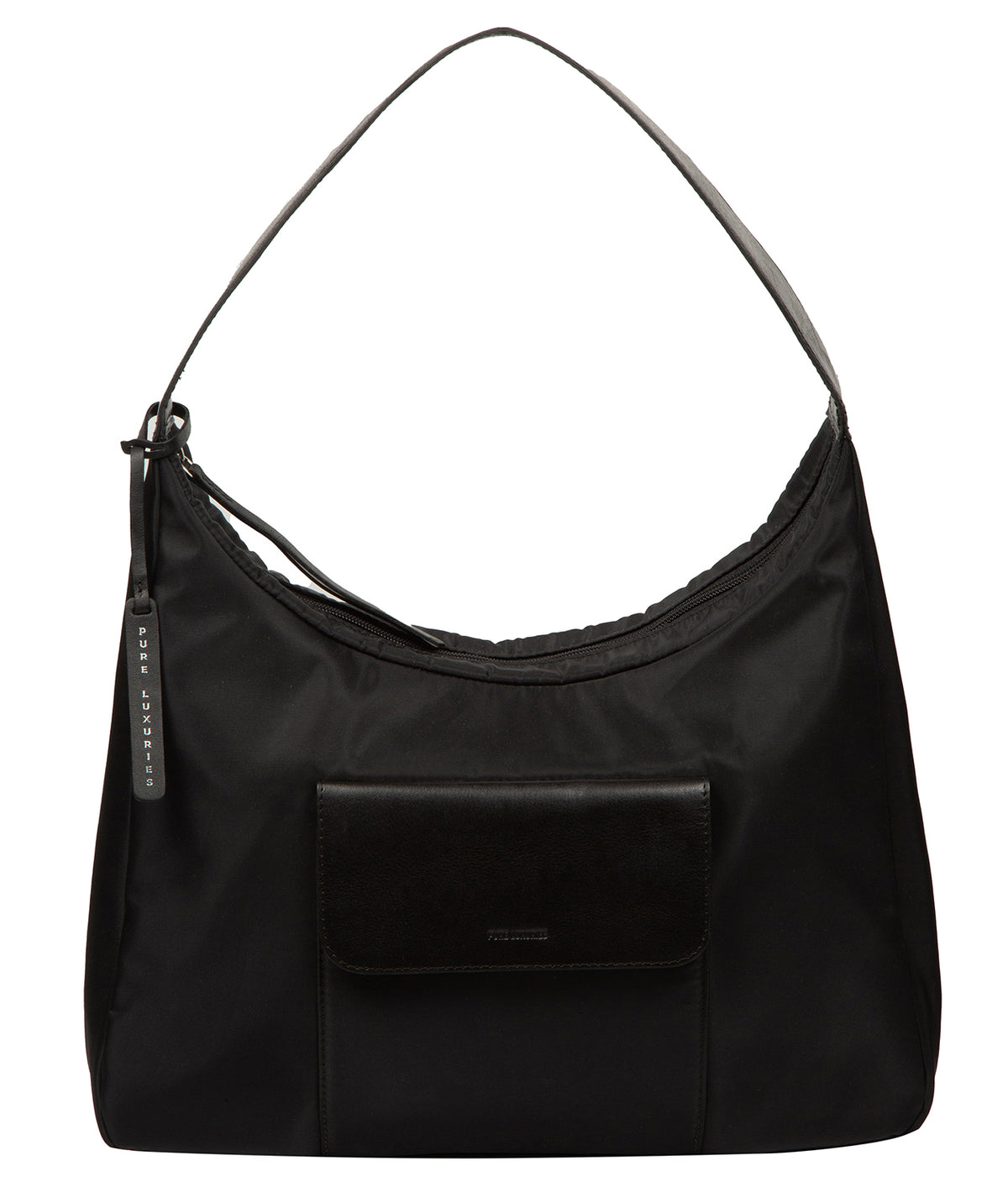 Mireille shoulder bag side profile with leather handles