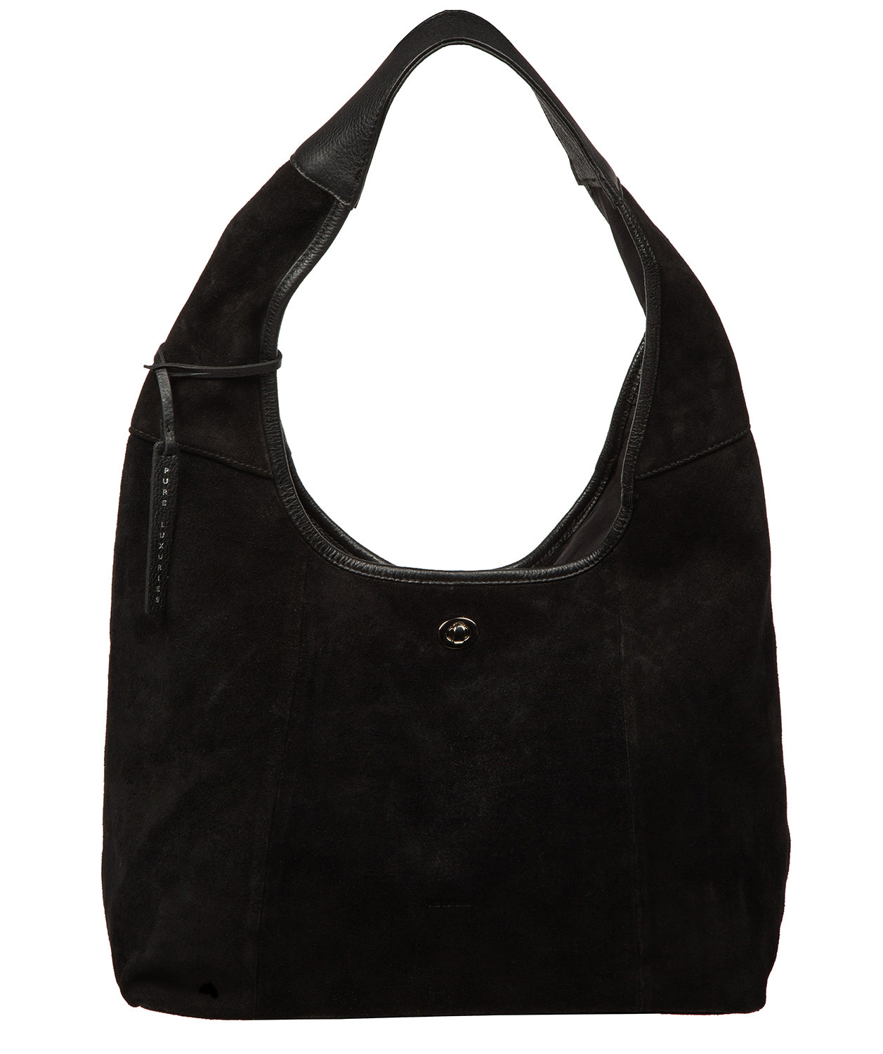 Pure Luxuries Polly black suede shoulder bag front view