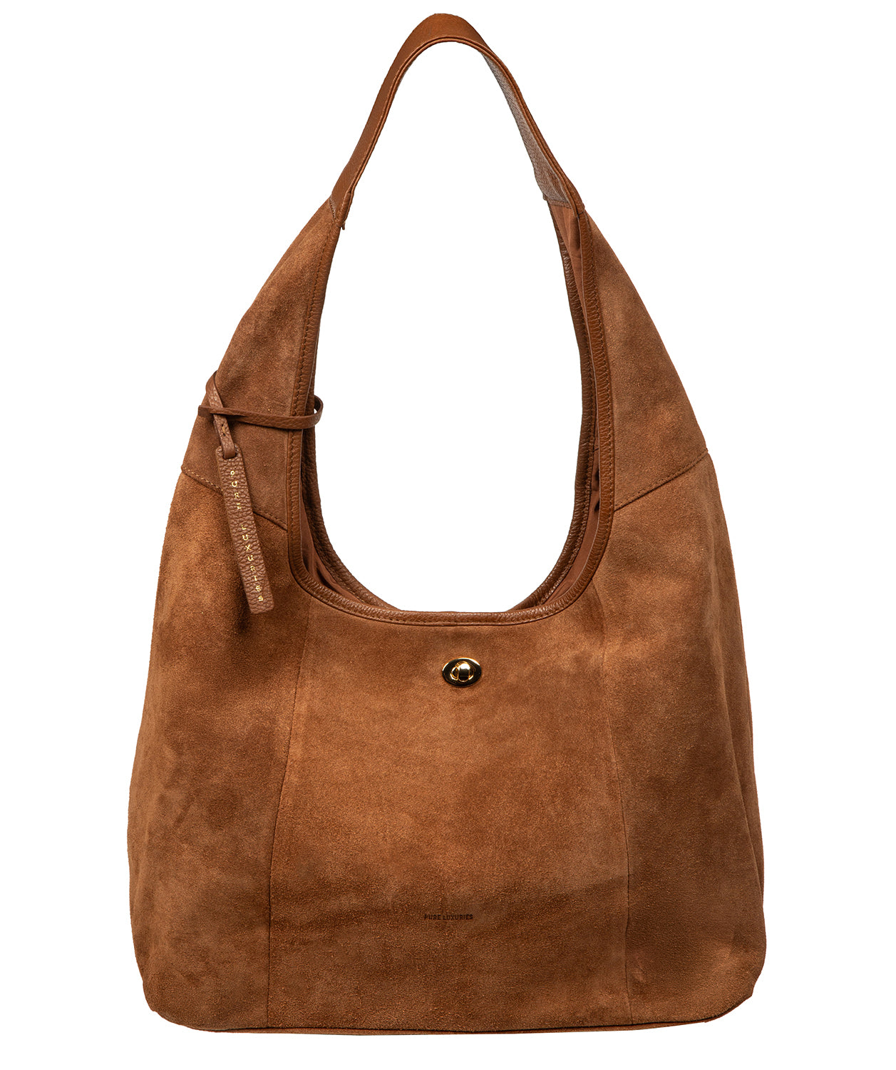 Pure Luxuries Polly tan suede shoulder bag front view