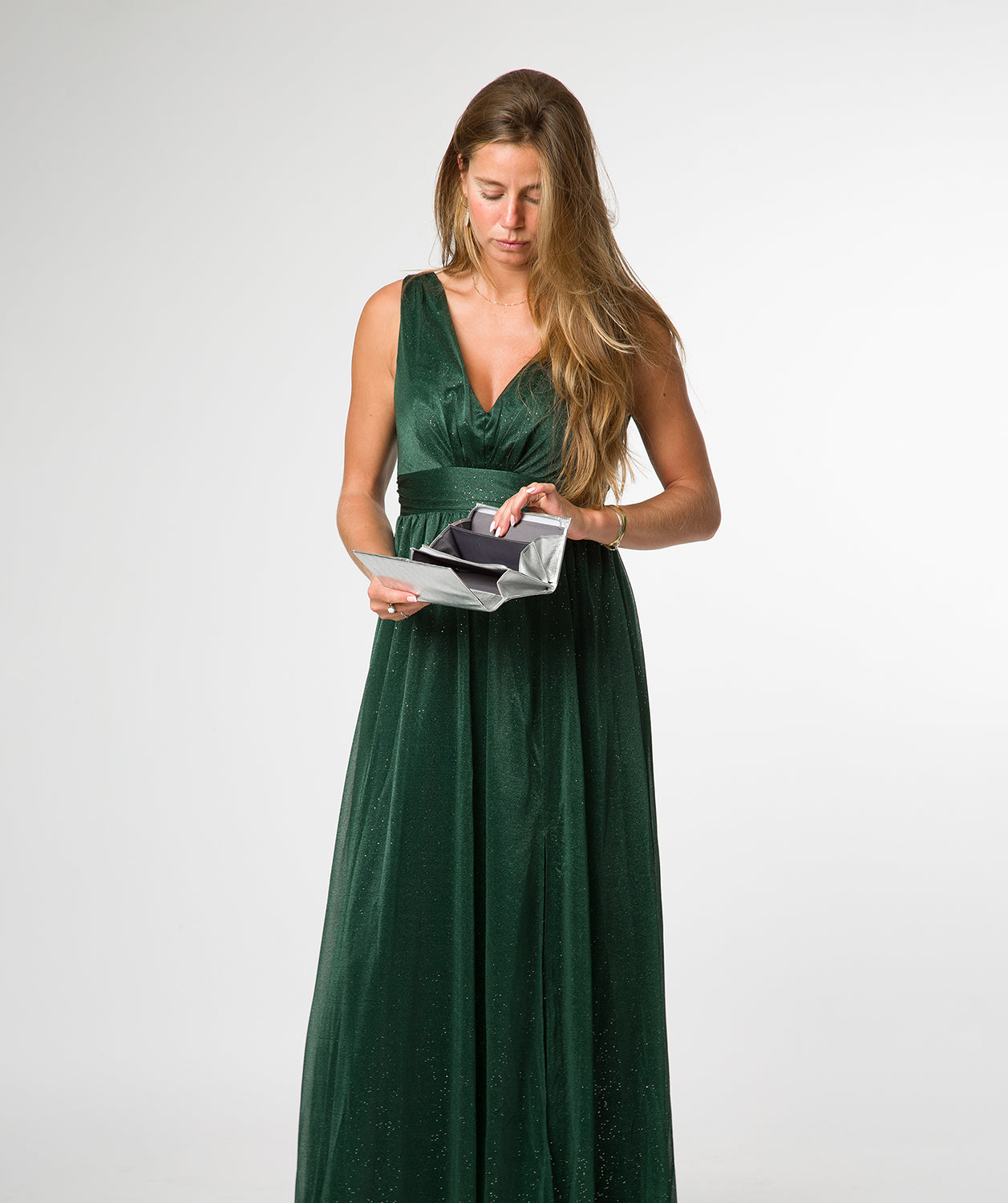 'Mia' Metallic Silver Leather Purse