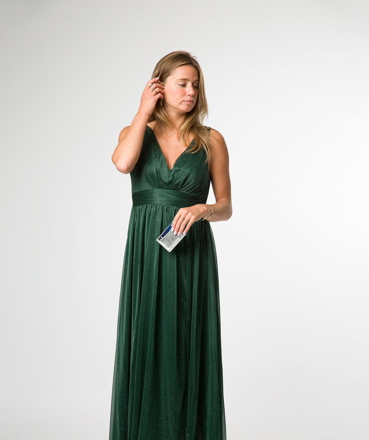 'Anna' Metallic Silver Leather Card Holder