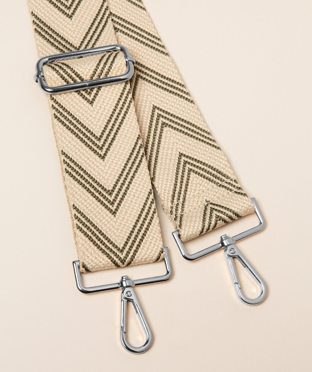 Pure Luxuries anthracite and cream chevron canvas bag strap with silver fittings