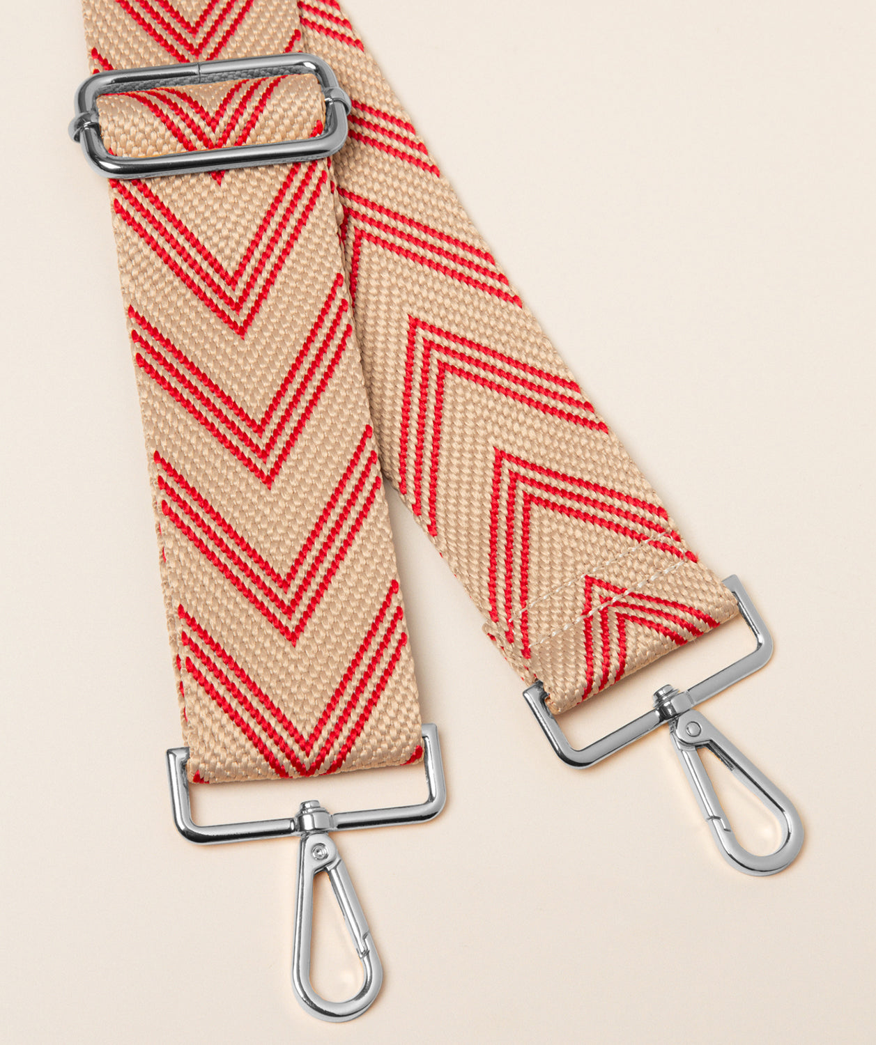 Pure Luxuries red and cream chevron canvas bag strap silver fittings
