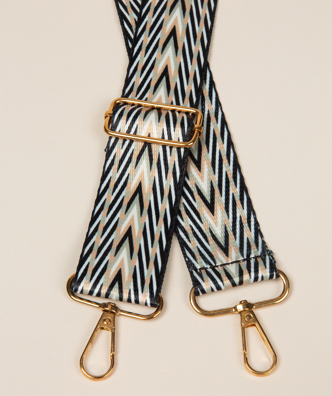 Pure Luxuries reversible arrow mix bag strap navy beige white gold fittings front