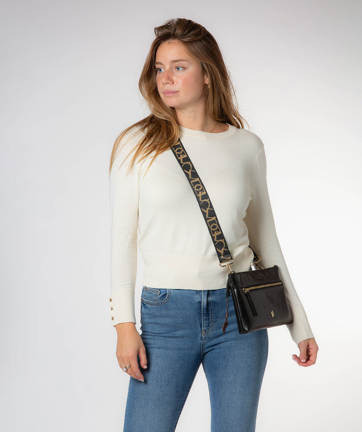 Strap Black and Gold Monogram Mix with Gold Fittings