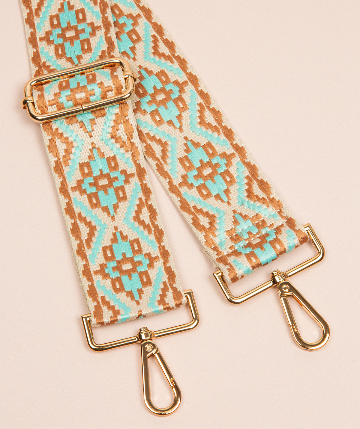 Strap Light Blue, Tan and Cream Aztec Mix with Gold Fittings
