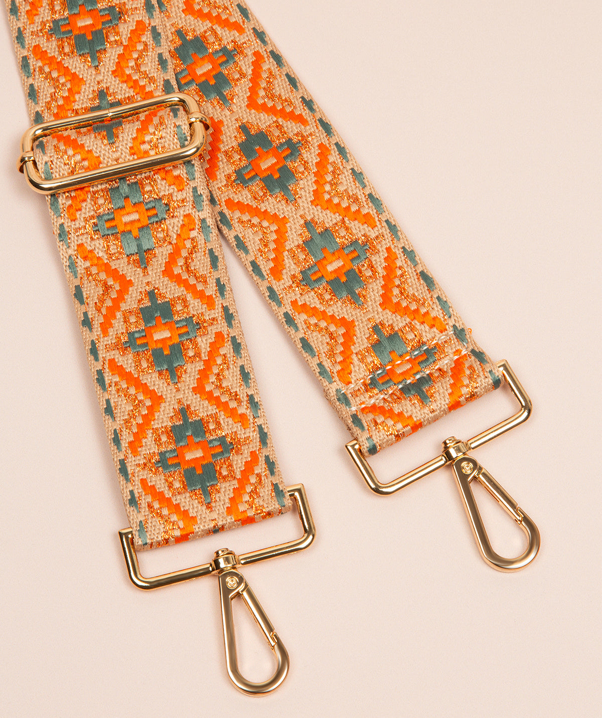 Strap Orange, Teal and Cream Aztec Mix with Gold Fittings