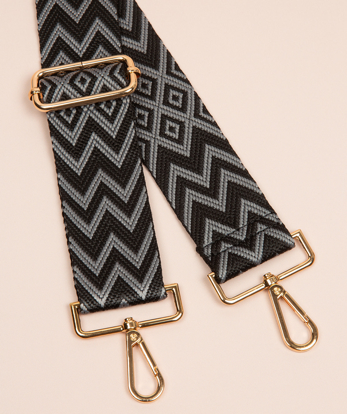 Strap Black and Grey Zig Zag Mix with Gold Fittings