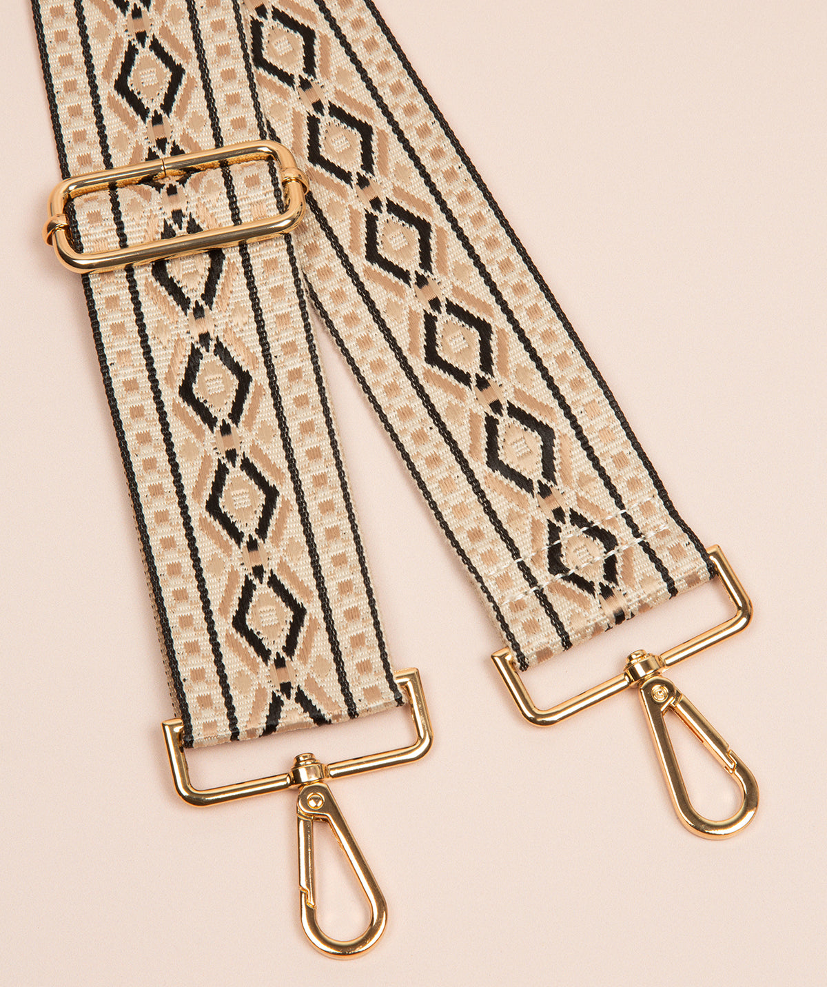 Strap Beige and Black Rhombus Mix with Gold Fittings