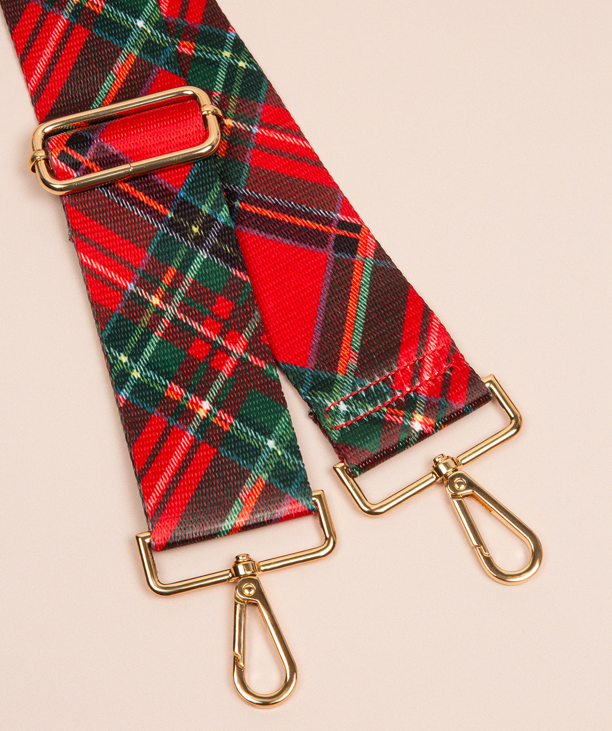 Strap Red and Green Tartan Mix with Gold Fittings