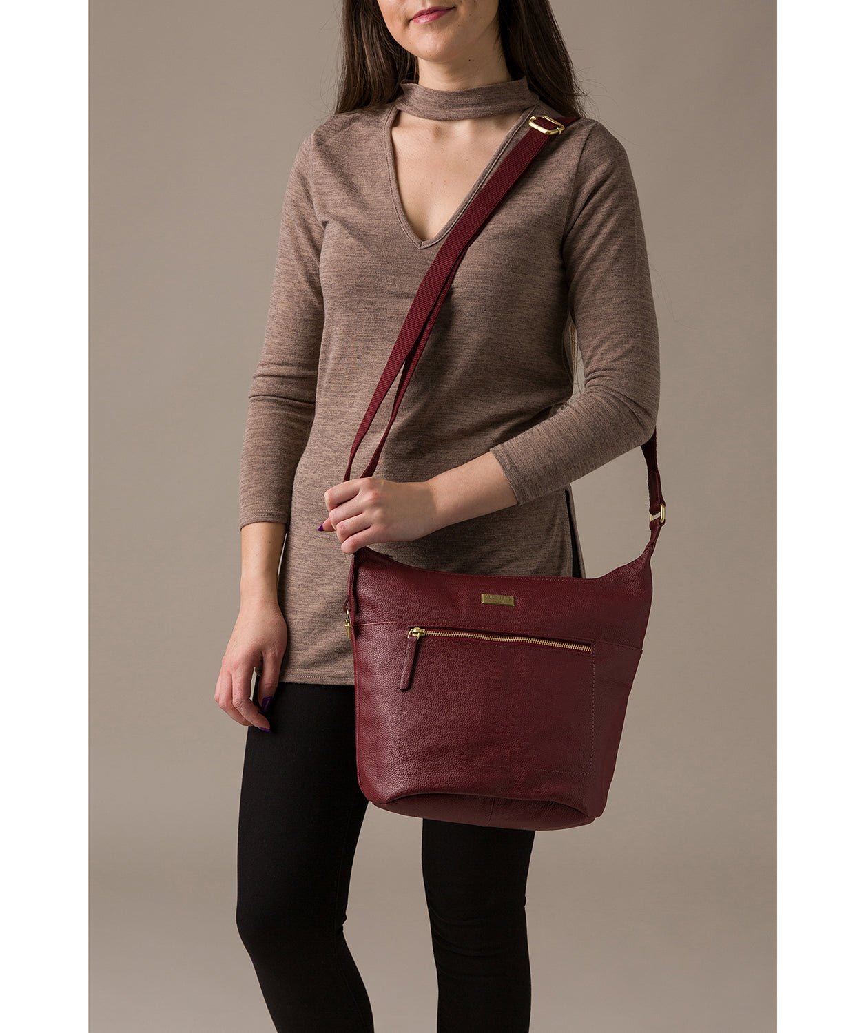 'Portinax' Ruby Red Leather Shoulder Bag