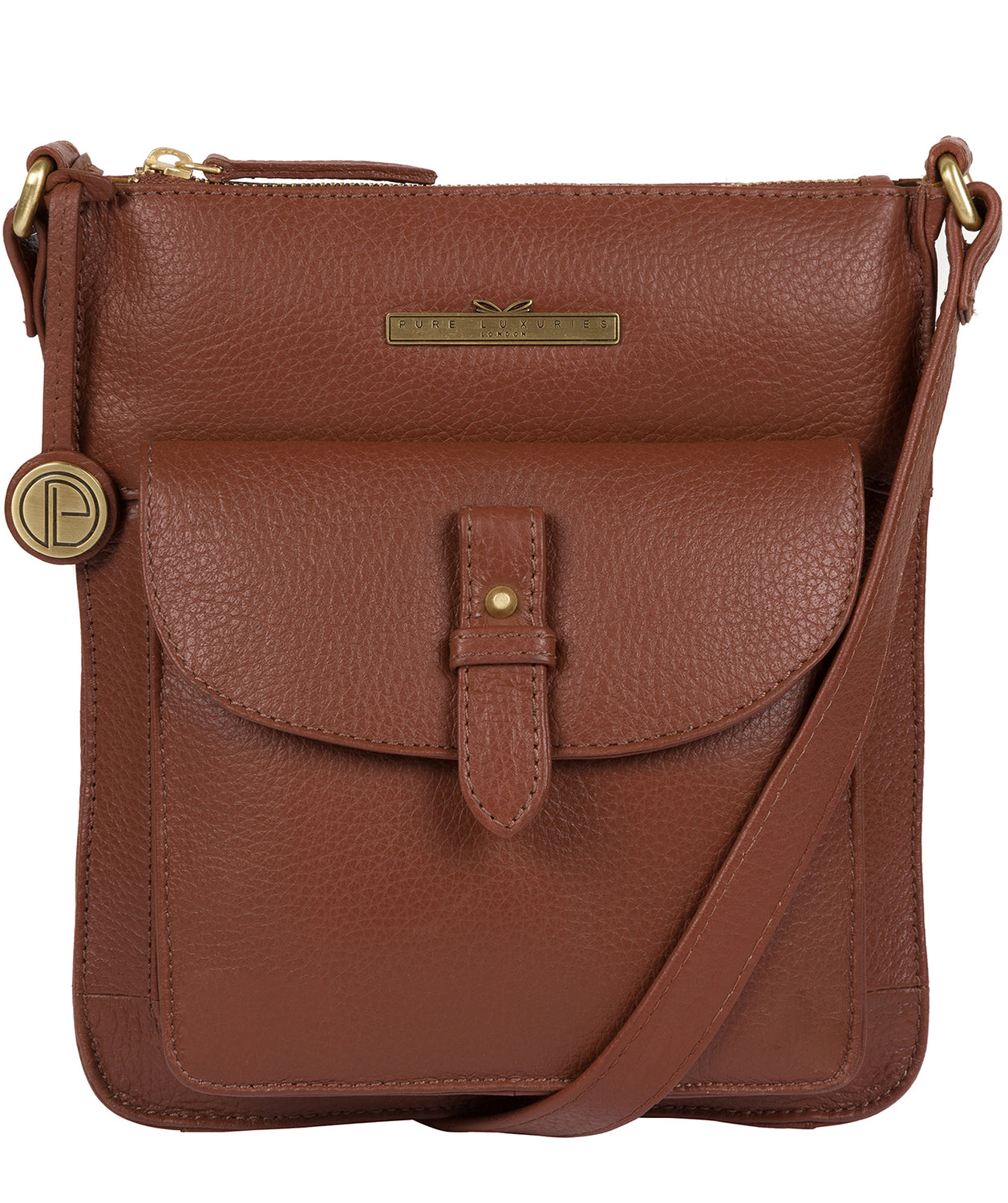 'Kaede' Dark Tan Quality Leather Cross-Body Bag
