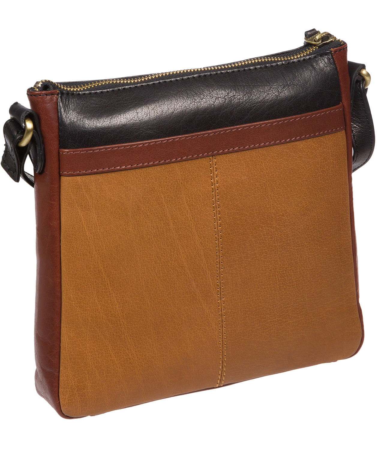 'Shona' Dark Tan, Black & Conker Brown Leather Cross Body Bag