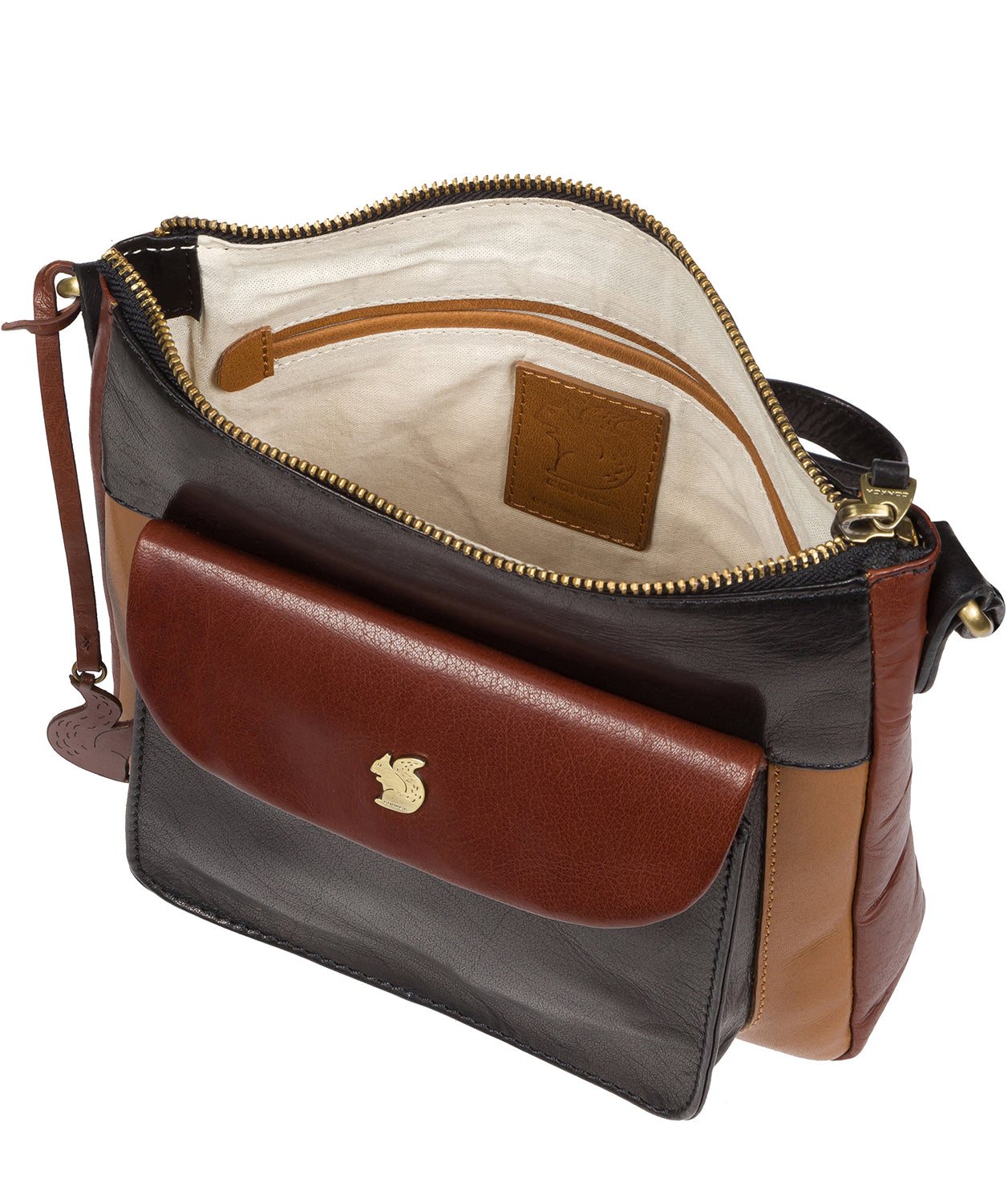 'Shona' Dark Tan, Black & Conker Brown Leather Cross Body Bag