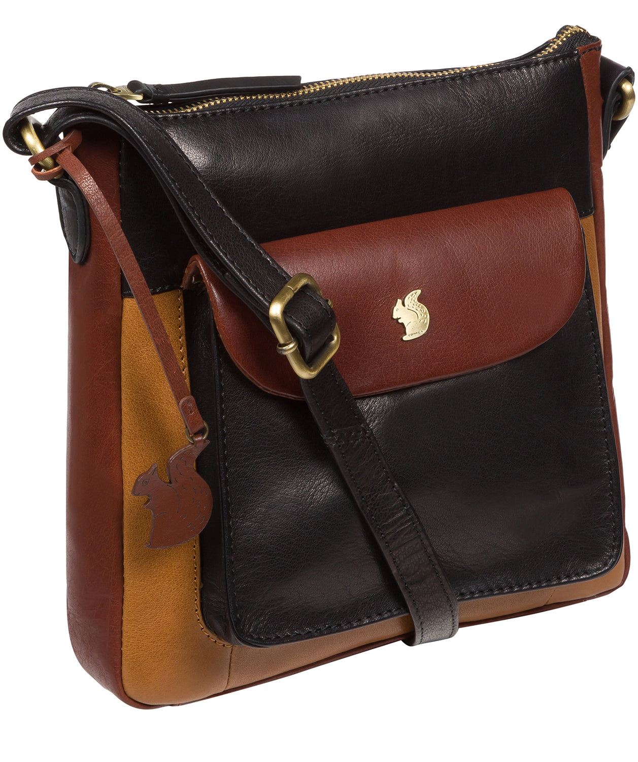 'Shona' Dark Tan, Black & Conker Brown Leather Cross Body Bag