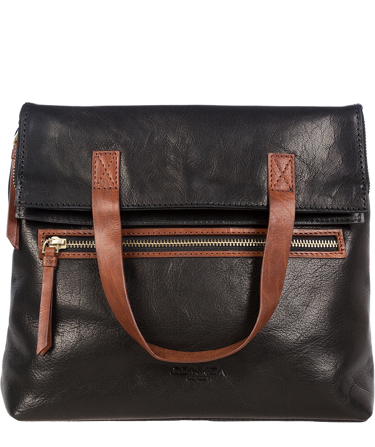 'Anoushka' Black & Conker Brown Leather Backpack