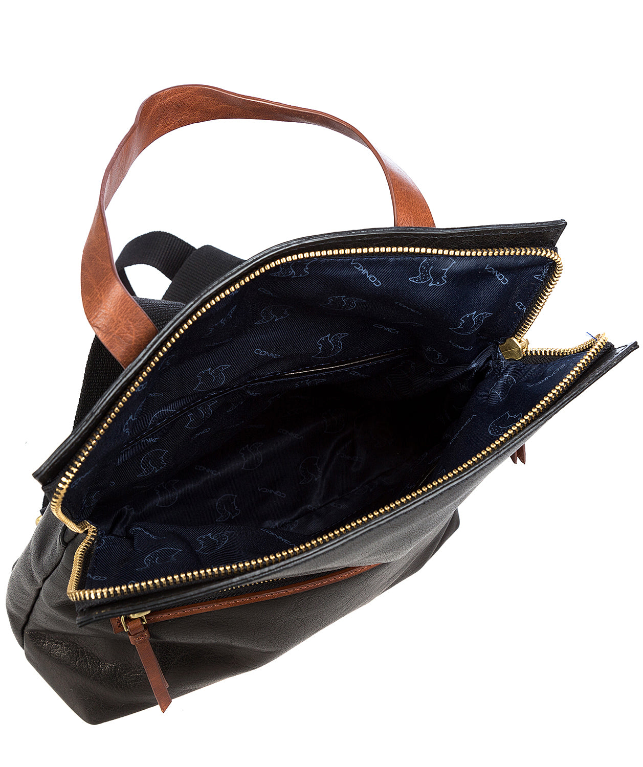 'Anoushka' Black & Conker Brown Leather Backpack