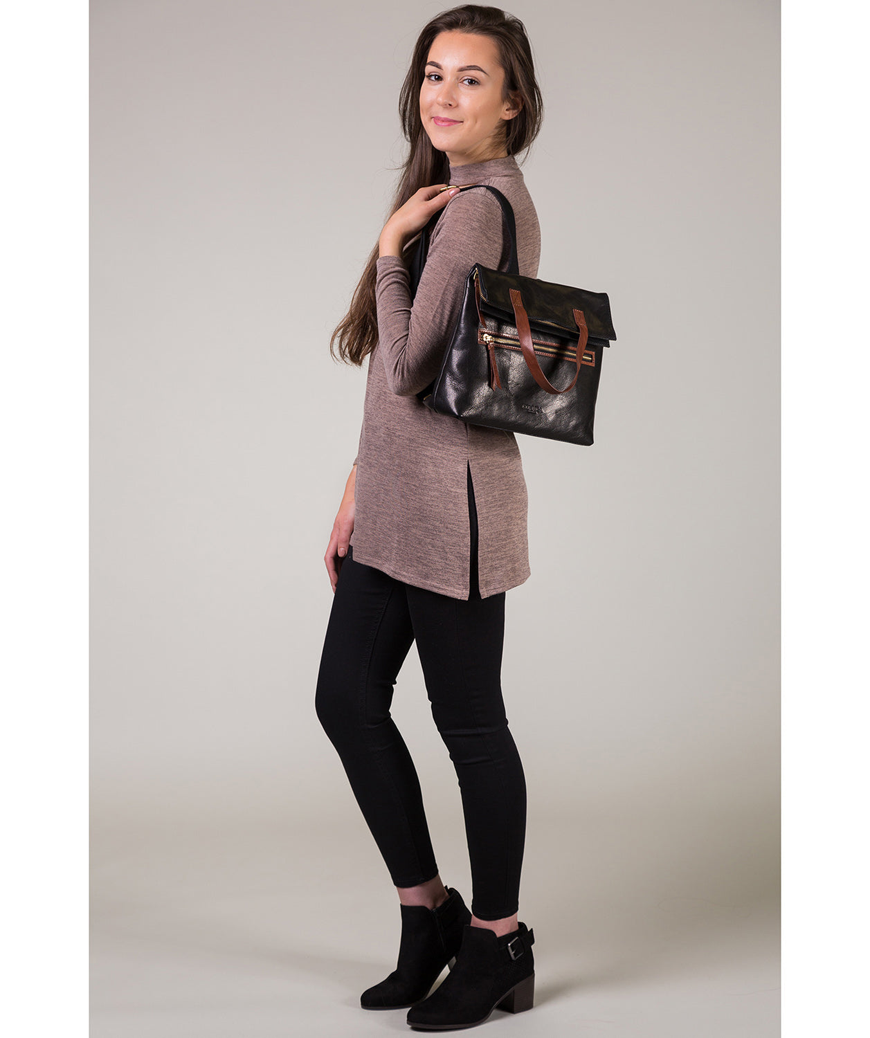 'Anoushka' Black & Conker Brown Leather Backpack image 2