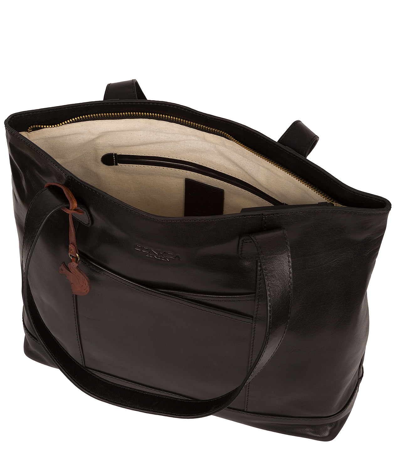 'Patience' Black Leather Tote Bag