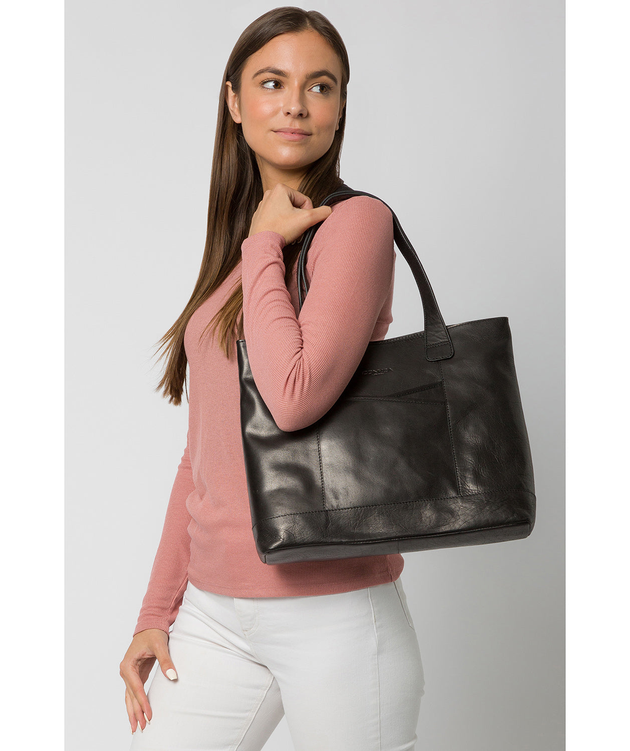 'Patience' Black Leather Tote Bag image 2