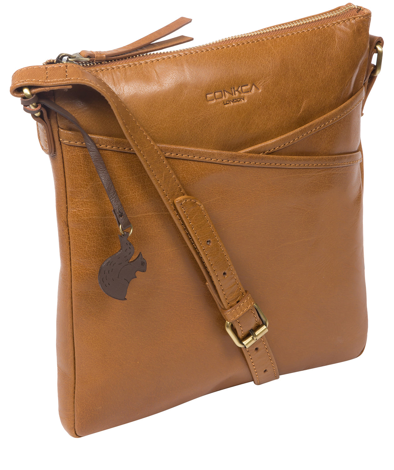 'Avril' Dark Tan Leather Cross Body Bag