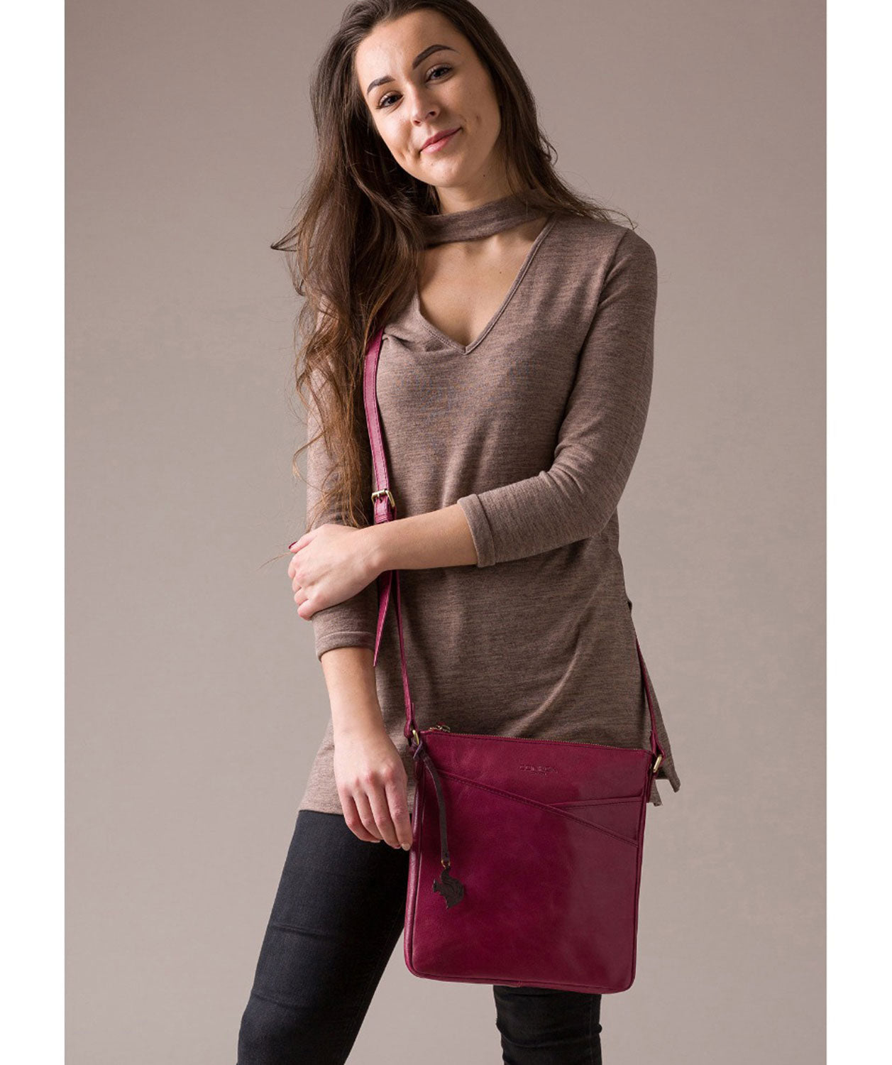 'Avril' Orchid Leather Cross Body Bag