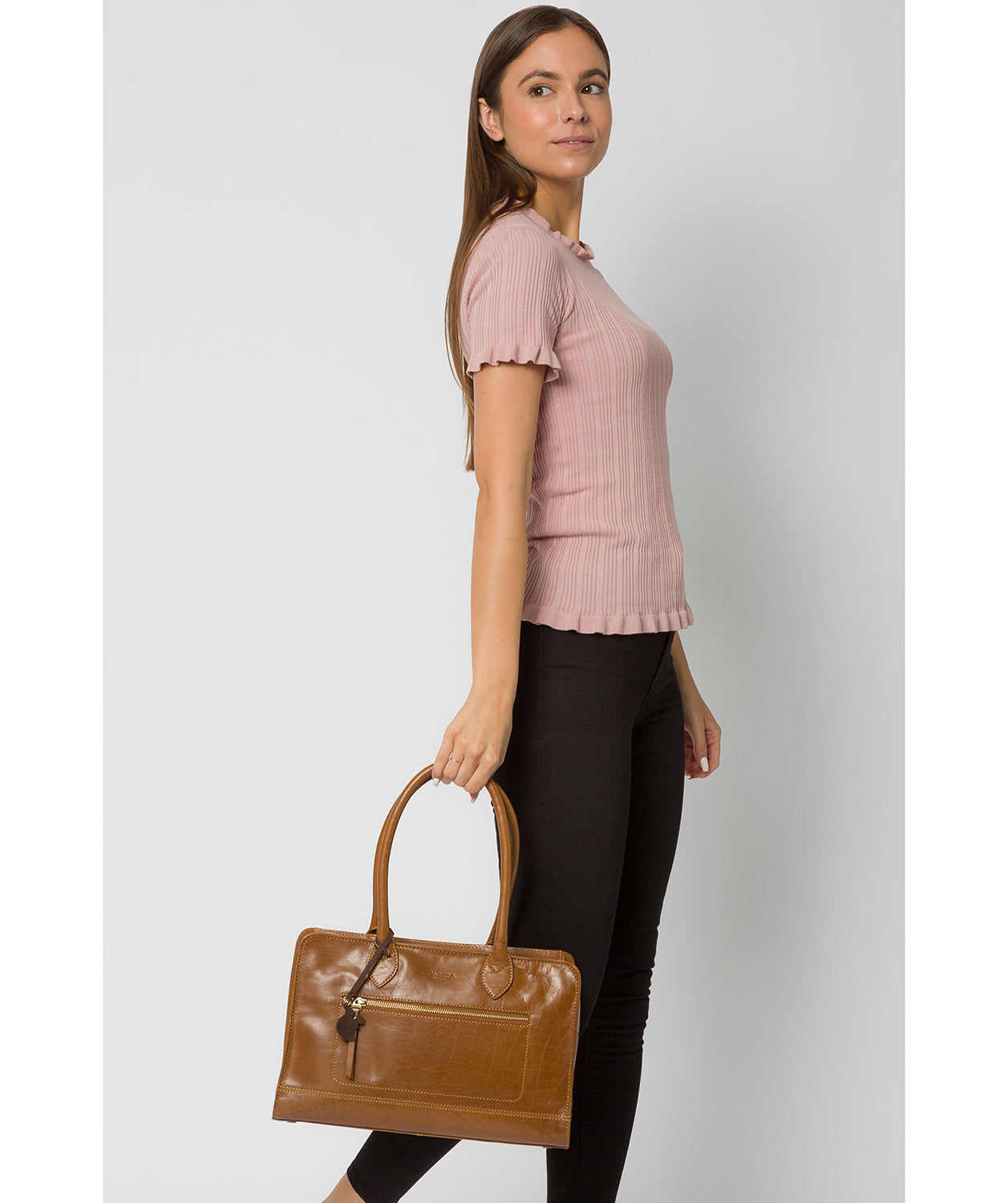 'Mona' Dark Tan Leather Handbag image 2