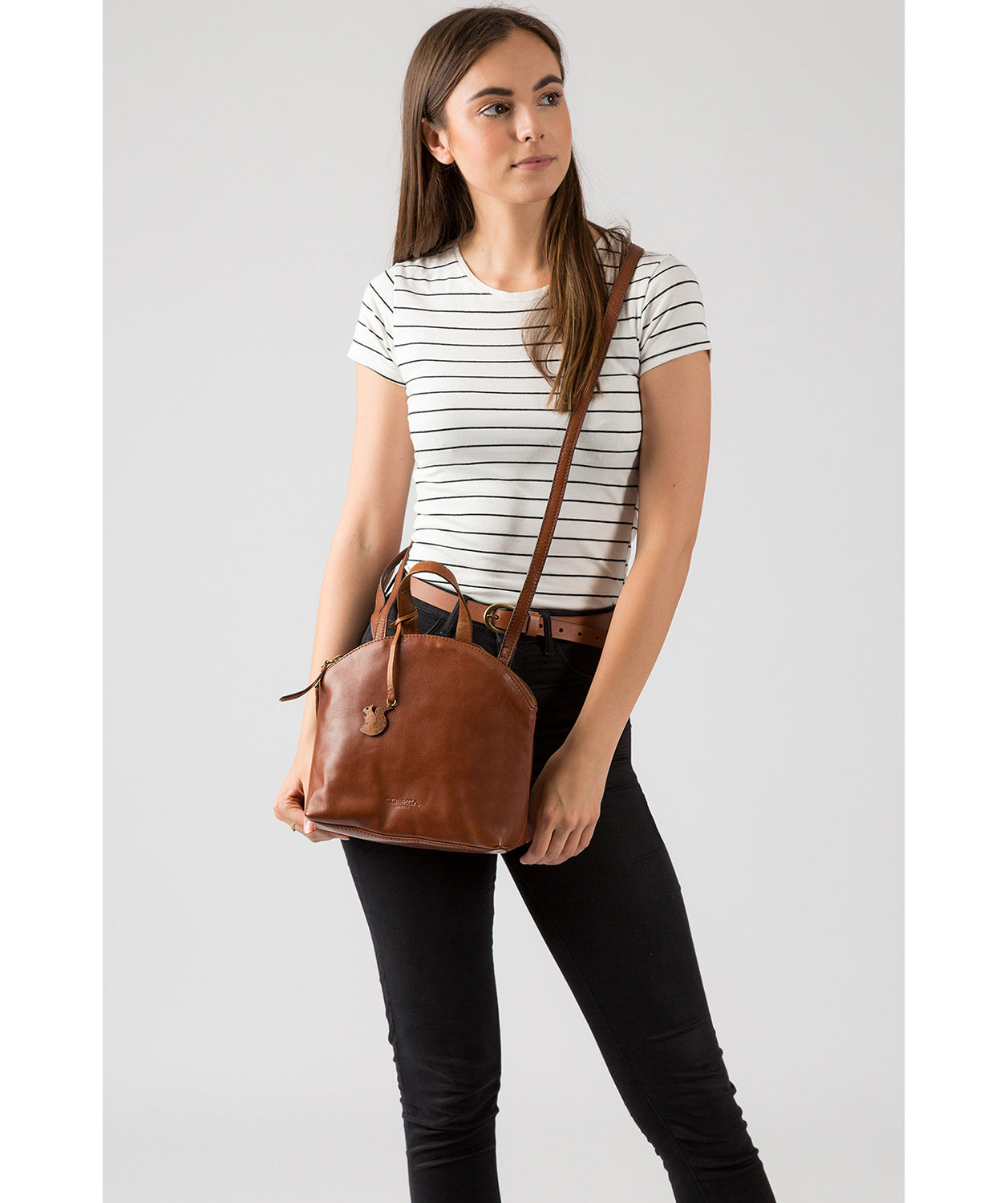 'Ingrid' Conker Brown & Dark Tan Leather Cross Body Bag Pure Luxuries London