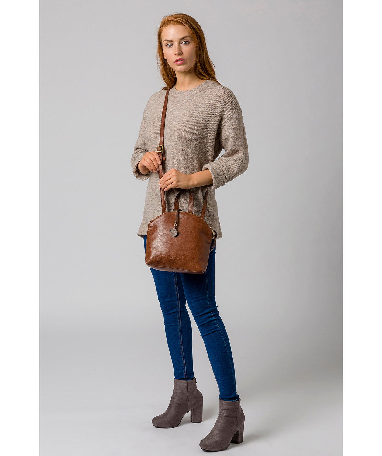 'Ingrid' Conker Brown Leather Cross Body Bag image 2
