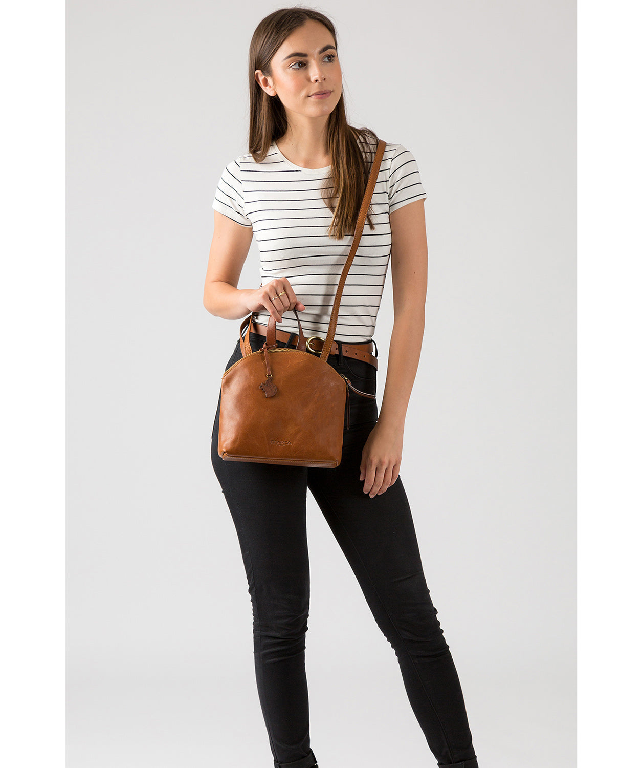 'Ingrid' Dark Tan & Conker Brown Leather Cross Body Bag image 2