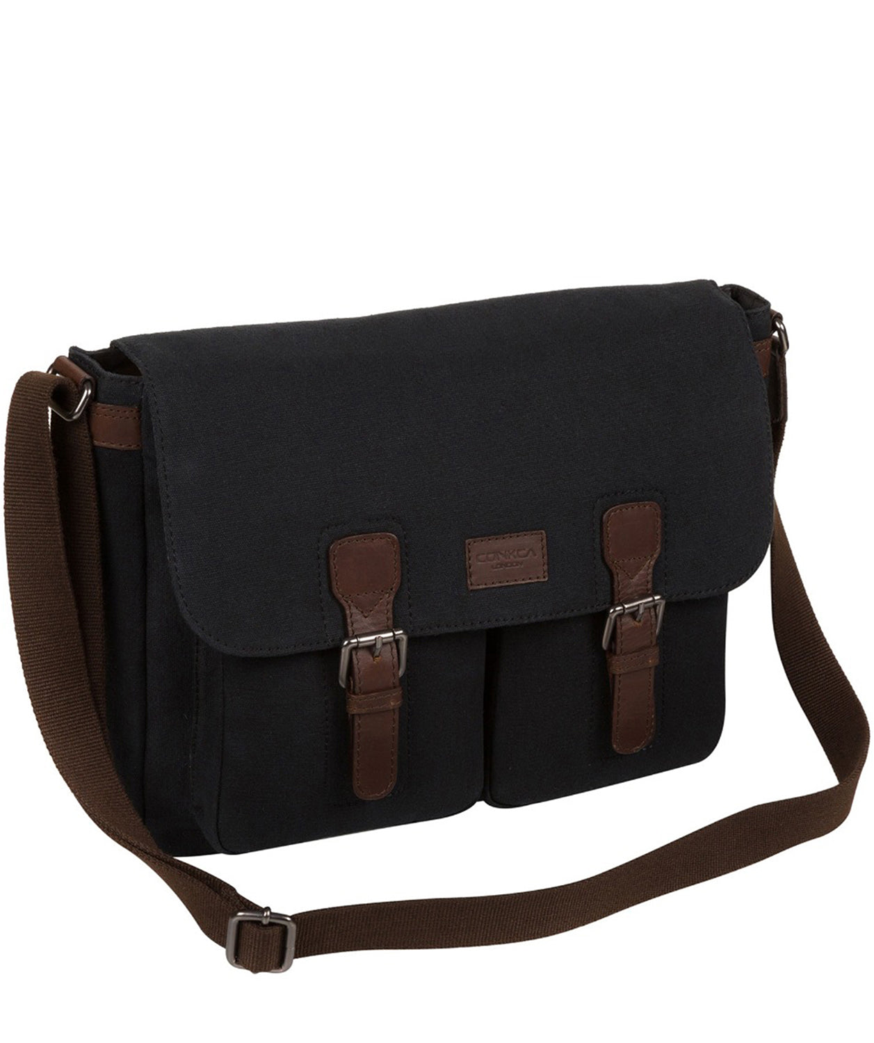 'Newington' Vintage Black Canvas & Leather Messenger Bag image 3