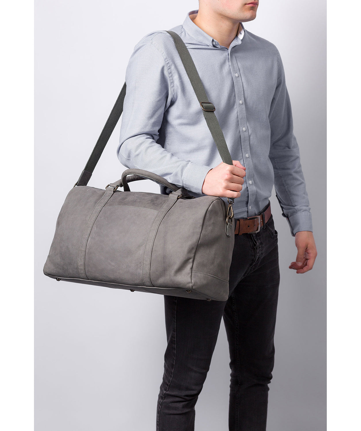 'Orton' Vintage Grey Leather Holdall image 2