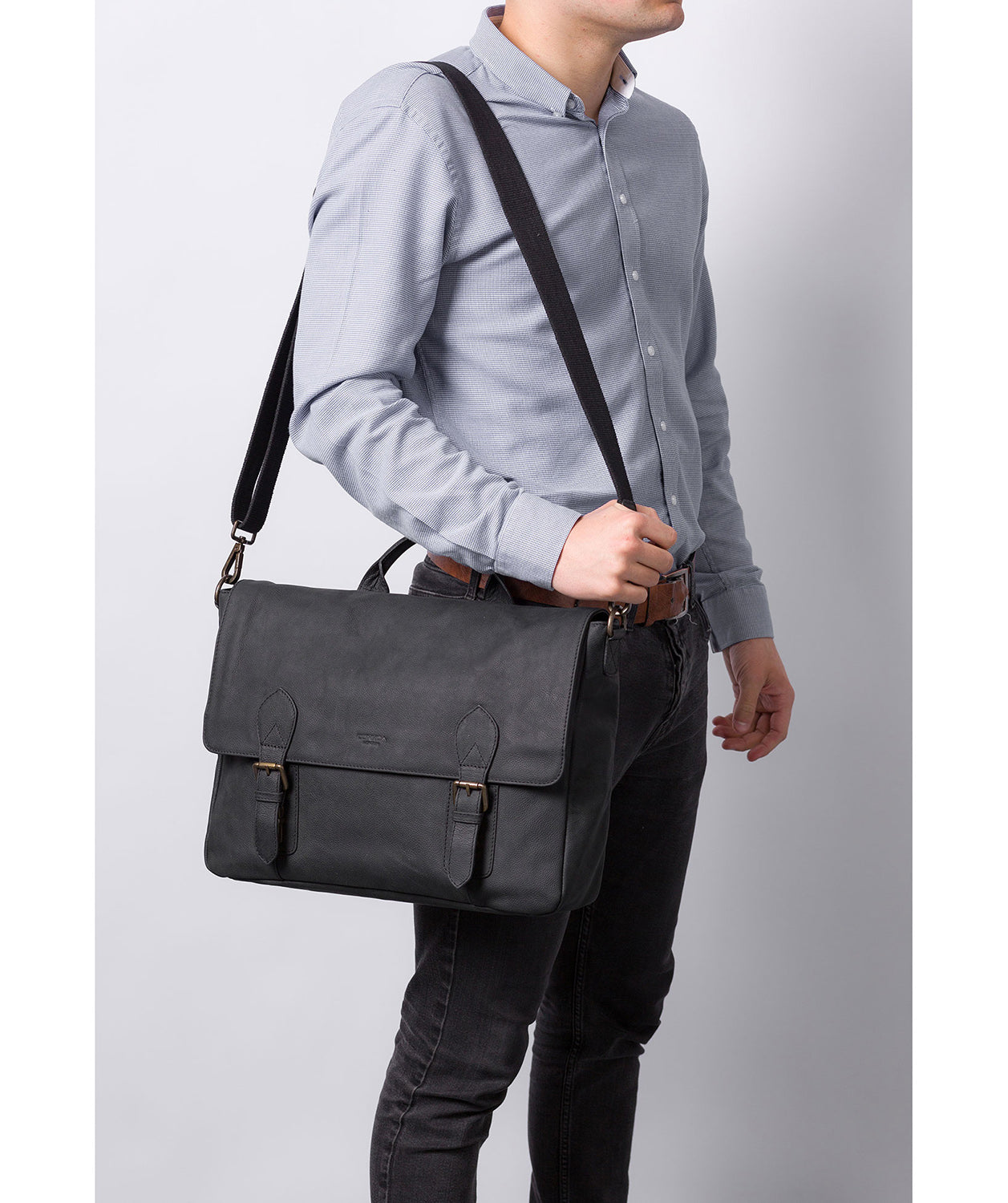 'Edgar' Vintage Black Leather Briefcase Pure Luxuries London