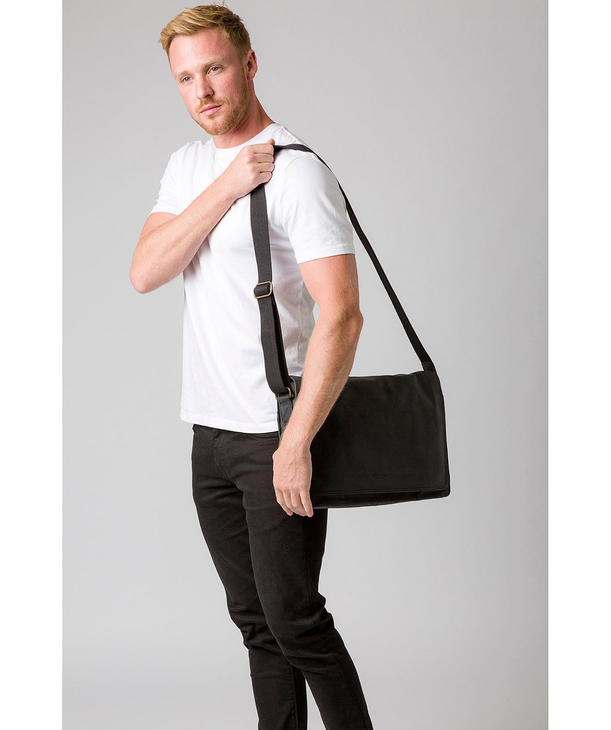 'Bolt' Vintage Black Leather Messenger Bag Pure Luxuries London