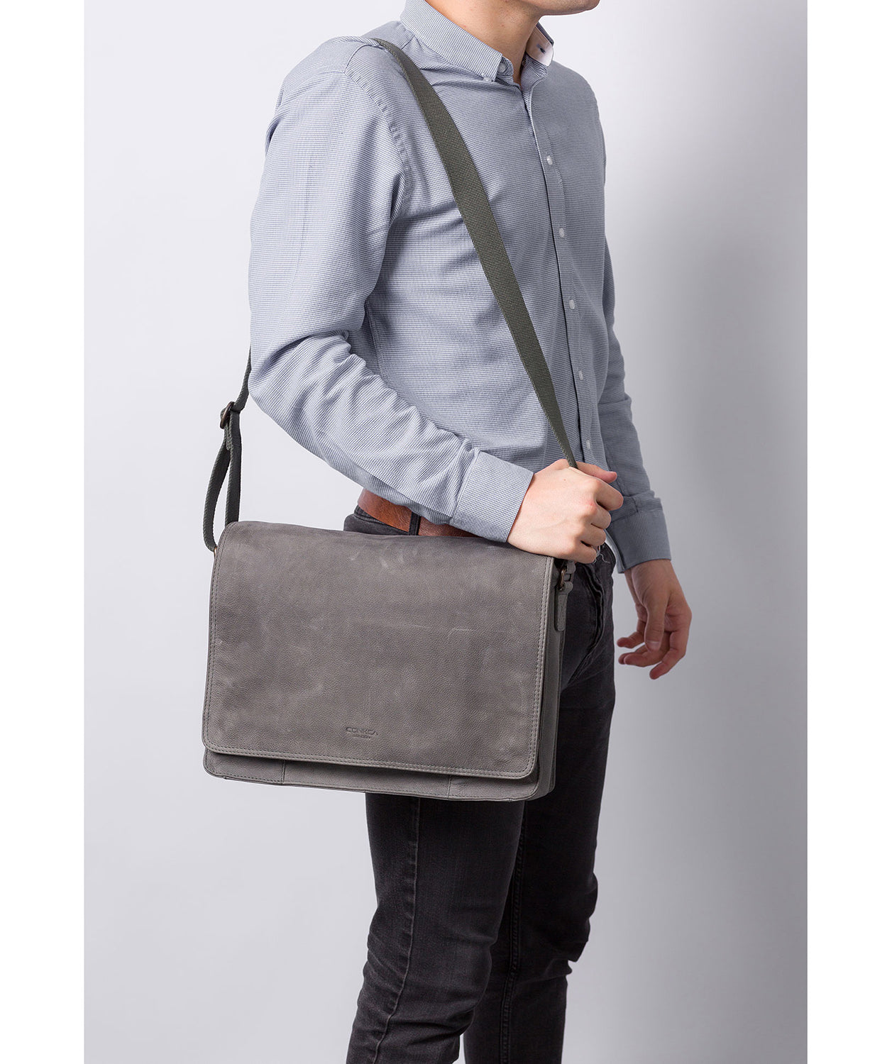 'Bolt' Vintage Grey Leather Messenger Bag image 2